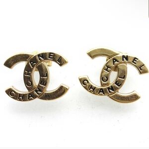 Chanel Coco CC Logo Gold Earrings.